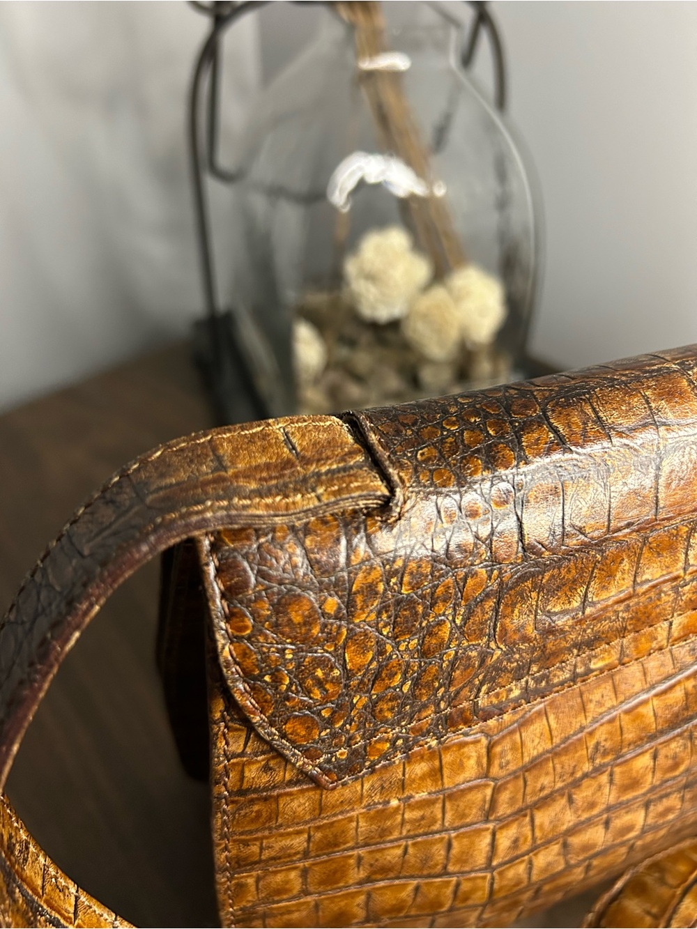 Coccinelle Brown Croc Embossed Leather Shoulder Bag - Picture 8 of 14